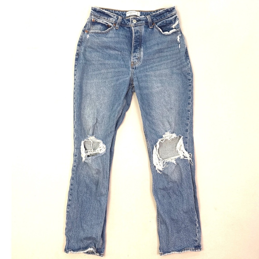 Abercrombie & Fitch Curve Love The Dad High Rise Distressed Jeans 28 6R Blue